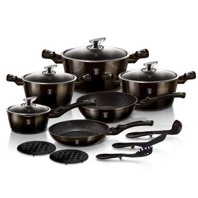 Набір посуду Berlinger Haus Metallic Line Shiny Black Edition 18 предметів (BH-6614)