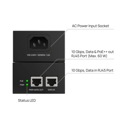 TP-Link Інжектор PoE TP-LINK TL-POE370S 1x10GE, 1x10GE PoE, 60W