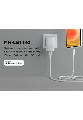 Belkin Кабель USB-A - Lightning плетений, силіконовий, з ремінцем на магніті, 1м, білий