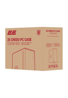 2E Корпус Credo V200B-400, з БЖ 2E ATX400, 2xUSB3.0, 1x80мм, VGA 250мм, mATX, чорний