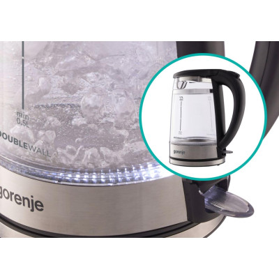 Gorenje Електрочайник 1.7л, 2,200 Вт, strix контроль, скло, чорний