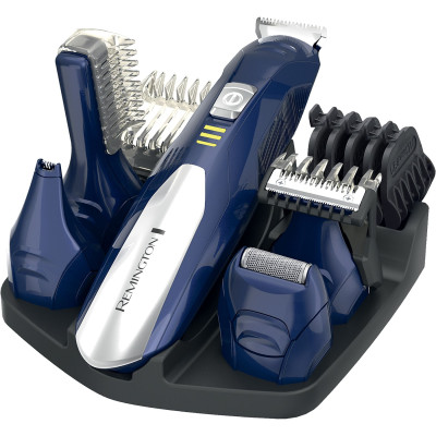 Remington Набір для стрижки All in one kit, для бороди, вусів, голови і тіла, мережа+акум., насадок-11, титан.напил., синьо-сріблястий
