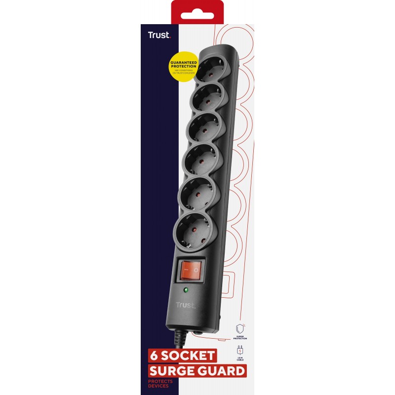 Trust Мережевий фільтр Surge Guard 6XSchuko 1.8м Black