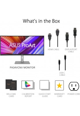 ASUS Монітор 34.1" ProArt PA34VCNV 2xHDMI, 2xDP, USB-C, 2xUSB, RJ45, MM, IPS, 3440x1440, 21:9, sRGB 100%, CURVED, AdaptiveSync, HAS, HDR10