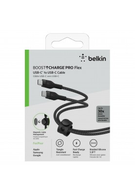 Belkin Кабель USB-С - USB-C плетений, силіконовий, з ремінцем на магніті, 1м, чорний