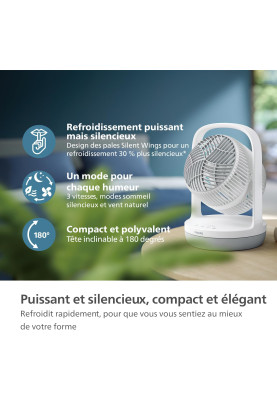 Philips Вентилятор Philips настільний Series 2000, 22см, 28Вт, таймер, поворот 180, білий