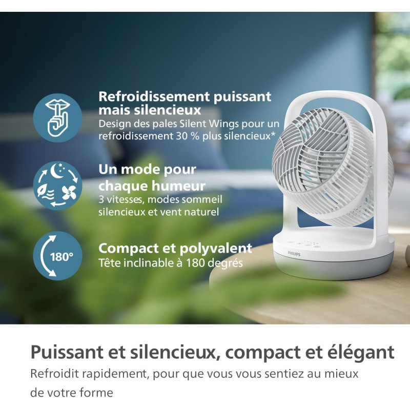 Philips Вентилятор Philips настільний Series 2000, 22см, 28Вт, таймер, поворот 180, білий