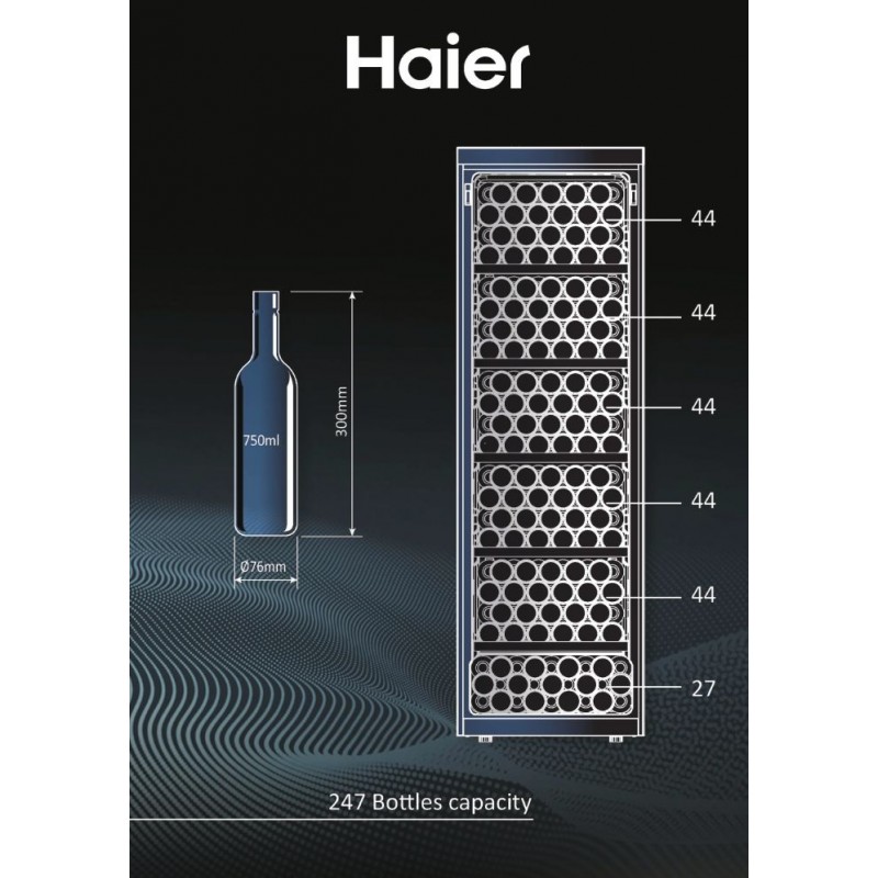 Haier Холодильник для вина, 190x59.5х71, холод.відд.-450л, зон - 1, бут-247, ST, дисплей, чорний