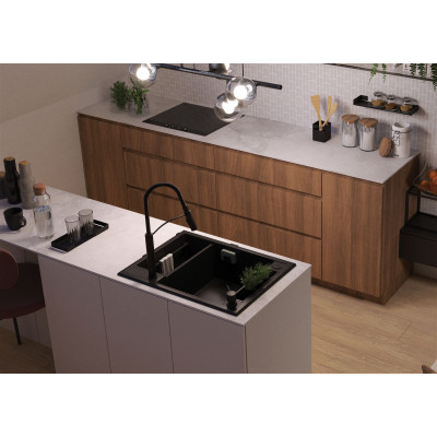 Deante Мийка кухонна Magnetic, граніт, прямокут., з крилом, 690х500х219мм, чаша - 1.5, врізна, антрацит