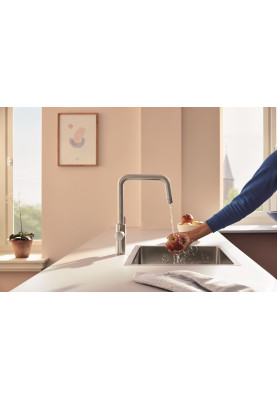 Grohe Змішувач для кухні Blue Pure Start, довж.виливу - 223мм, поворотний, 1+1 фільтр, супер сталь