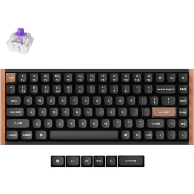 Keychron Клавіатура механічна K2HE 81Key, Gateron Double-Rail Magnetic Nebula, WL/BT/USB-A, QMK, Hot-swap, RGB, дерево, чорний