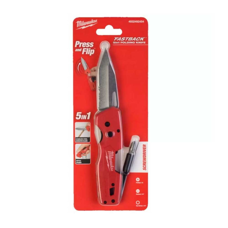Milwaukee Ніж складаний Folding Knife, 5 in 1, біта PH2 і SL5.5, сталь