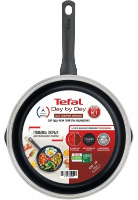 Tefal Сковорода з кришкою Day by Day, 20см, з кришкою, алюміній, бакеліт, скло, чорний