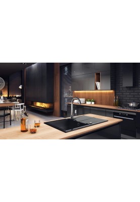 Deante Мийка кухонна Andante, граніт, прямокутник, з крилом, 780х490х194мм, чаша - 1, накладна, графіт