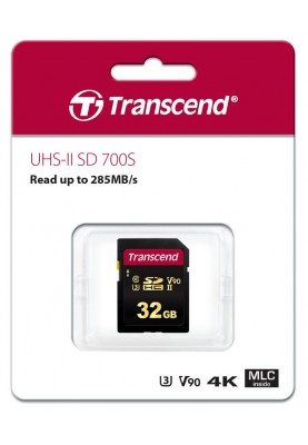 Transcend SDXC/SDHC 700S[Карта пам'яті SD 32GB C10 UHS-II U3 R285/W220MB/s 4K]