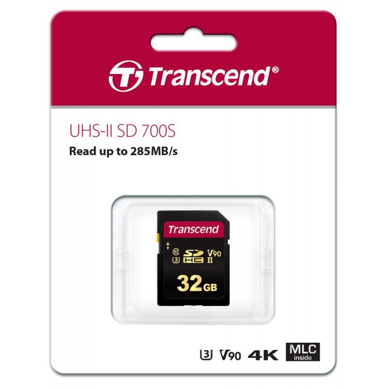 Transcend SDXC/SDHC 700S[Карта пам'яті SD 32GB C10 UHS-II U3 R285/W220MB/s 4K]