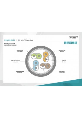 Digitus Патч-корд CAT 6a S-FTP, 15м, AWG 26/7 сірого кольору