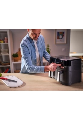 Tefal Мультипіч Dual EasyFry&Grill AirFryer, 2700Вт, чаша-5.2+3.1л, сенсорне керув., 2 чаши, гриль, пластик, чорний