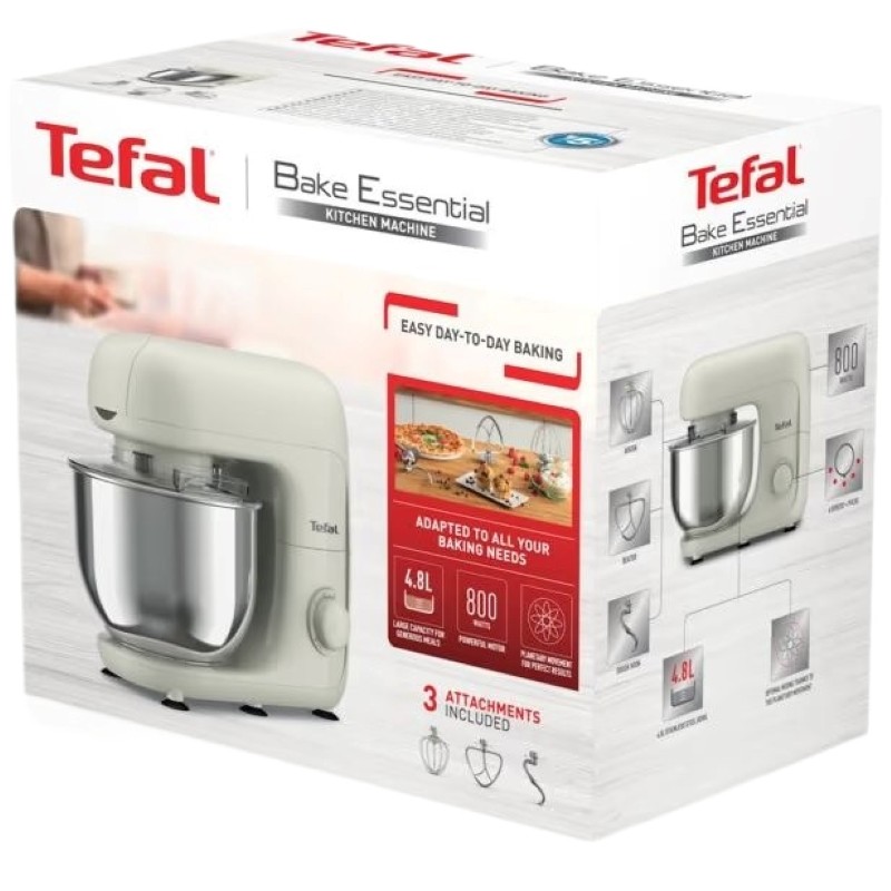 Tefal Міксер планетарний Bake Essential 800Вт, насадки-3, чаша-нерж., метал, 4.8л, білий