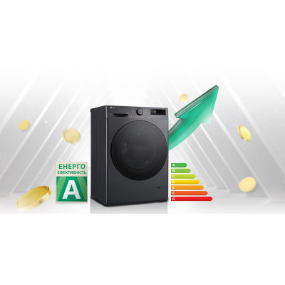 LG Пральна машина фронтальна, 9кг, 1200, A, 48см, дисплей, пара, інвертор, чорний