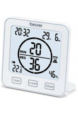 Beurer Термогігрометр, внутр. вимірювання, темп-ра, вологість, час, AAAx2, в комплекті, білий