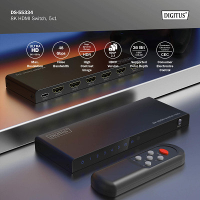 Digitus Відеокомутатор UHD HDMI (INx5 – OUTx1), 8K