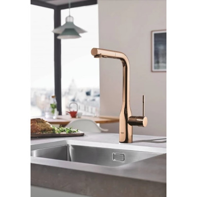 Grohe Змішувач для кухні Essence, довж.виливу - 204мм, поворотний/витяжний, 1важіль, теплий захід сонця