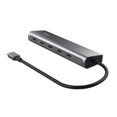 Trust Хаб Halyx USB-C > 5xUSB-C , Алюміній, 0.1м, сірий