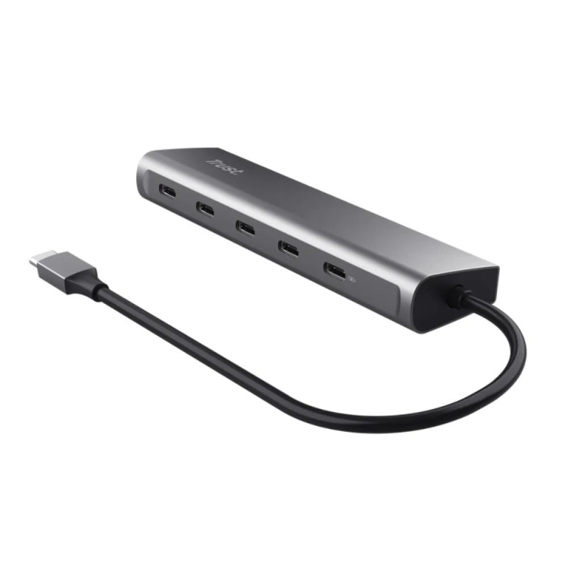 Trust Хаб Halyx USB-C > 5xUSB-C , Алюміній, 0.1м, сірий