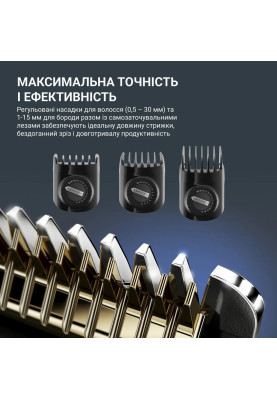 Rowenta Машинка для стрижки Advancer, для бороди, вусів, голови, мережа+акум., роторний мотор, насадок-3, кейс, титан.напил., темно-синій