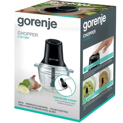 Gorenje Подрібнювач, 500Вт, чаша-1000мл, скло, чорний