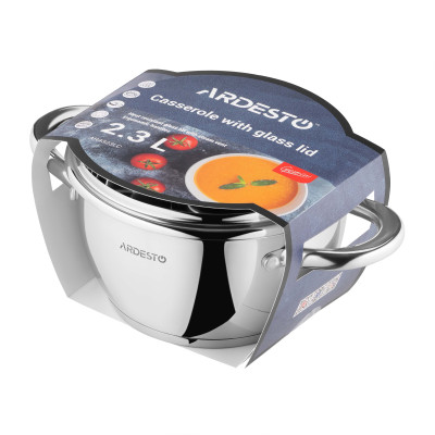 ARDESTO Каструля зі скляною кришкою Gemini Lucca, 2.3л, нержавіюча сталь ARDESTO Каструля зі скляною кришкою Gemini Lucca, 2.3л, нержавіюча сталь
