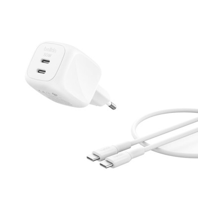 Belkin Зарядне пристрій мережевий Belkin 50Вт 2хUSB-С GAN PD PPS, кабель USB-С > USB-C, 1м, білий