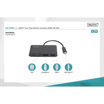 Digitus Адаптер USB-C - HDMI+DP+VGA, M/F, 0.11 m