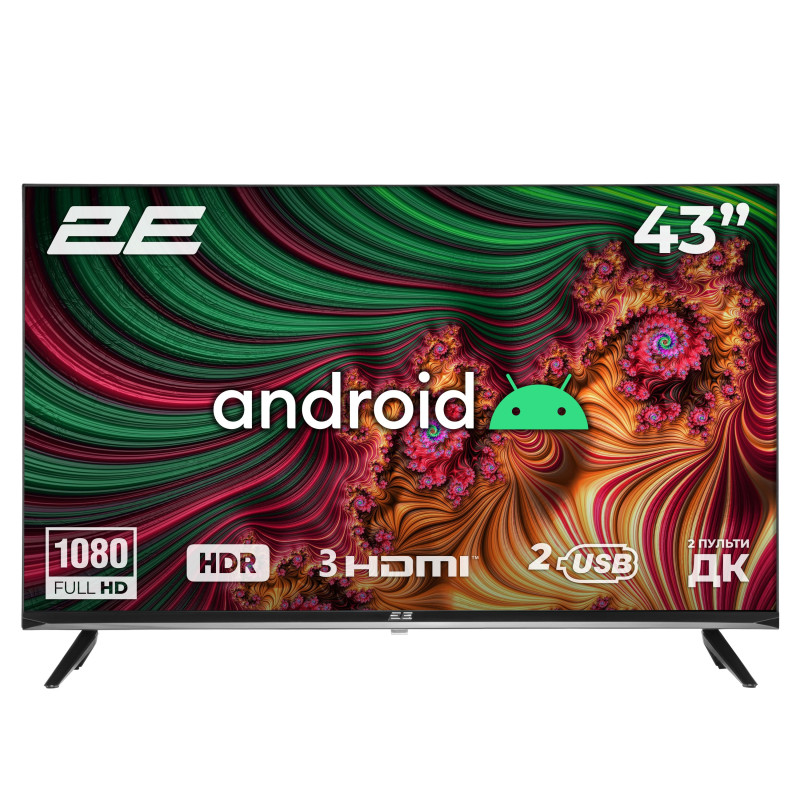2E Телевізор 43" LED FHD 60Hz Smart Android Black