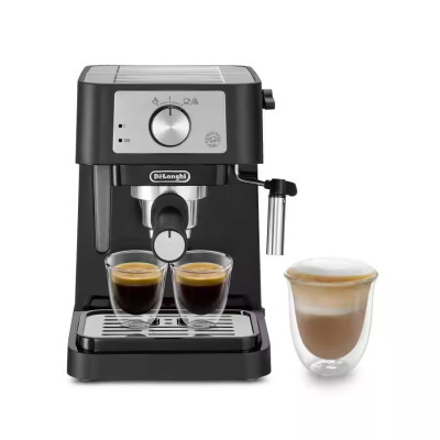 Delonghi Кофеварка ріжкова, 1л, мелена, ручний капуч, чорно-срібний