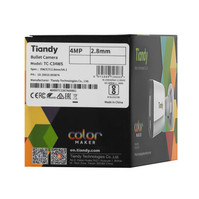 Tiandy TC-C34WS 4МП фіксована циліндрична камера Starlight з ІЧ, 2.8 мм