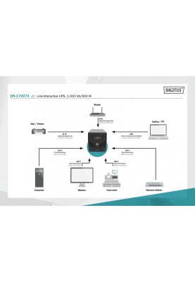 Digitus ДБЖ Line-Interactive, 1000VA/600W, LCD, 4xSchuko, RJ45, RS232, USB