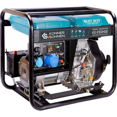 Könner & Söhnen Генератор дизельний Konner&Sohnen KS 6100HDE (EURO V), 230В, 5.5/5.0кВт, електростартер, передстартовий підігрів, 107кг Könner & Söhnen Генератор дизельний Konner&Sohnen KS 6100HDE (EURO V), 230В, 5.5/5.0кВт, електростартер, передстартовий підігрів, 107кг