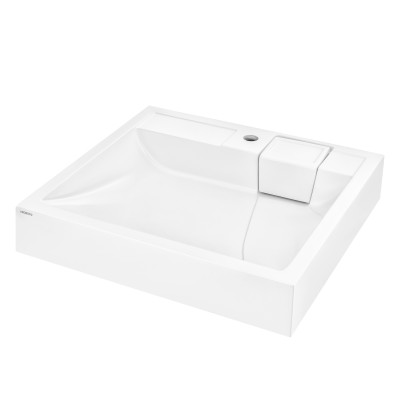 ARDESTO Раковина, умивальник ARDESTO Charlie, штучний камінь, прямокут., з отвором для змішувача, без переливу, 595х595х115мм, накладний, білий