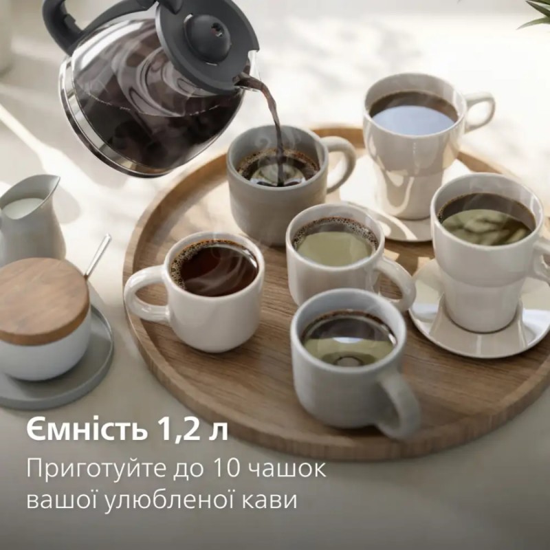 Philips Кавоварка крапельна Essentials Collection, 1.38л, мелена, підтримка температури, темно-сірий