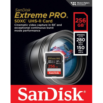 SanDisk Карта пам'яті SD 256GB C10 UHS-II U3 R280/W150MB/s Extreme Pro V60