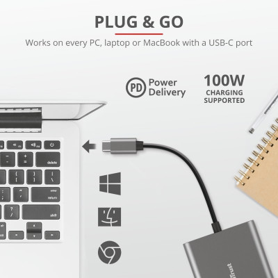 Trust Dalyx 3-in-1 Multiport USB-C Adapter ALUMINIUM