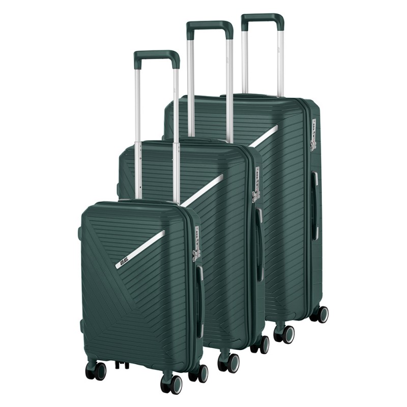 2E Набір пластикових валіз , SIGMA,(L+M+S), 4 колеса, смарагд