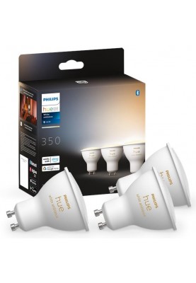 Philips Hue Лампа розумна GU10, 5W(50Вт), 2200K-6500K, Tunable white, ZigBee, Bluetooth, димування, 3шт
