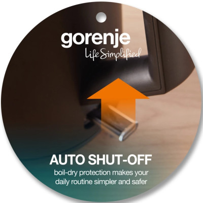 Gorenje Електрочайник 1.7л, Strix контроль, чорний матовий
