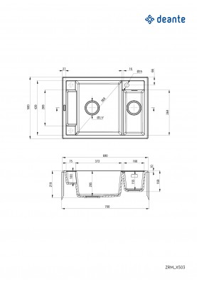 Deante Мийка кухонная Magnetic, граніт, прямокутник, без крил, 690х500х219мм, чаша - 1.5, накладна, чорний