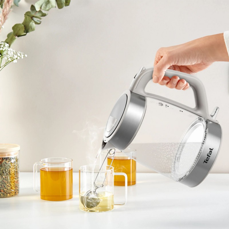 Tefal Електрочайник Glass Kettle 1.7л, скло, з підсвіткою, сріблясто-сірий