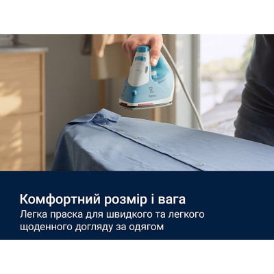 Electrolux Утюг, 2300Вт, 250мл, паровий удар 110гр, керам. підошва, синє-білий