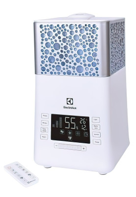 Electrolux Зволожувач повітря EHU-3715D 5 л, 50 м2, 450 мл/г, ультразвуковий, іонізатор, гігростат, аромакапсула, УФ лампа, стерилізація пари, підсвічування, пульт ДК, білий